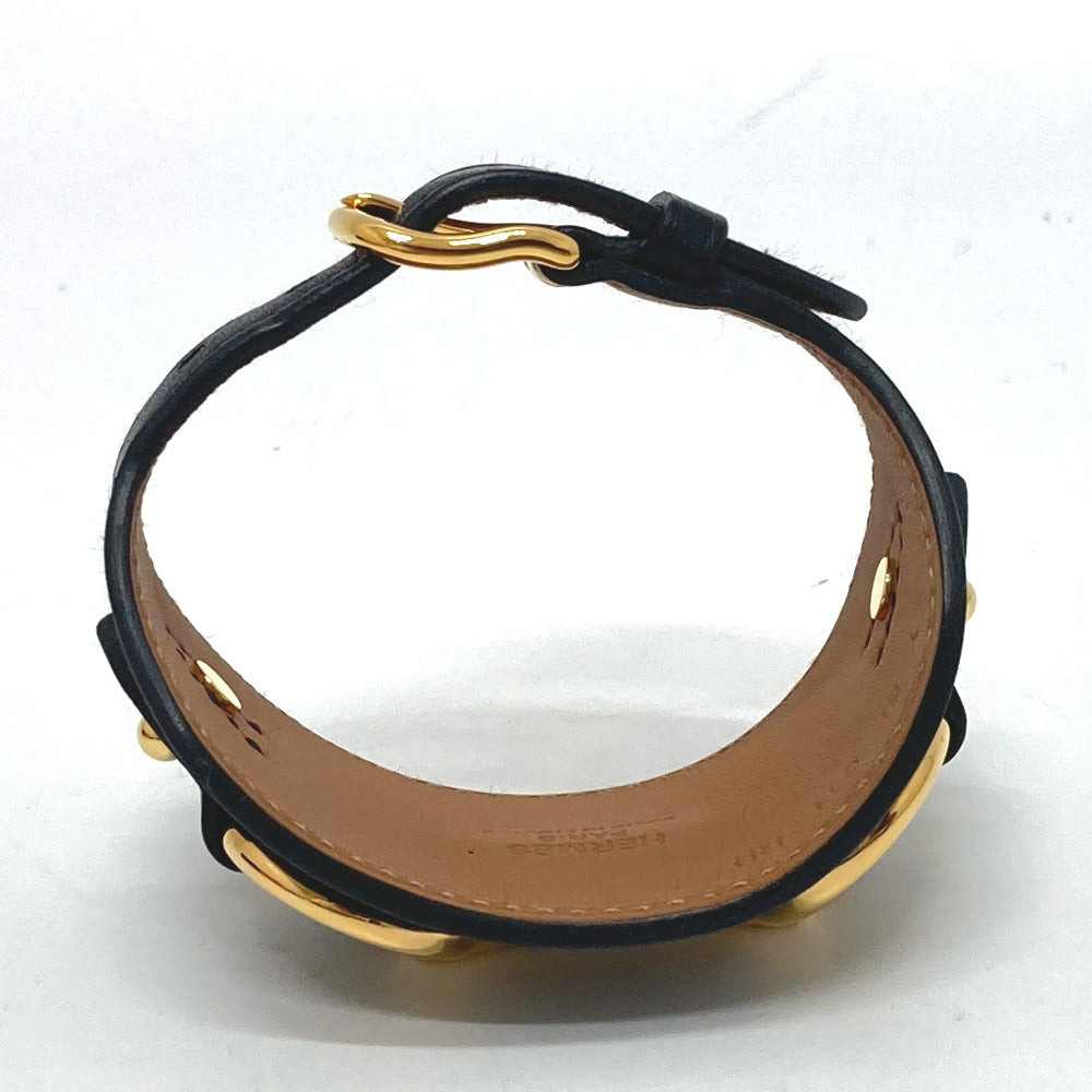 HERMES Horsebit Accessory Bangle Bracelet in Swift Leather, Women's, Black