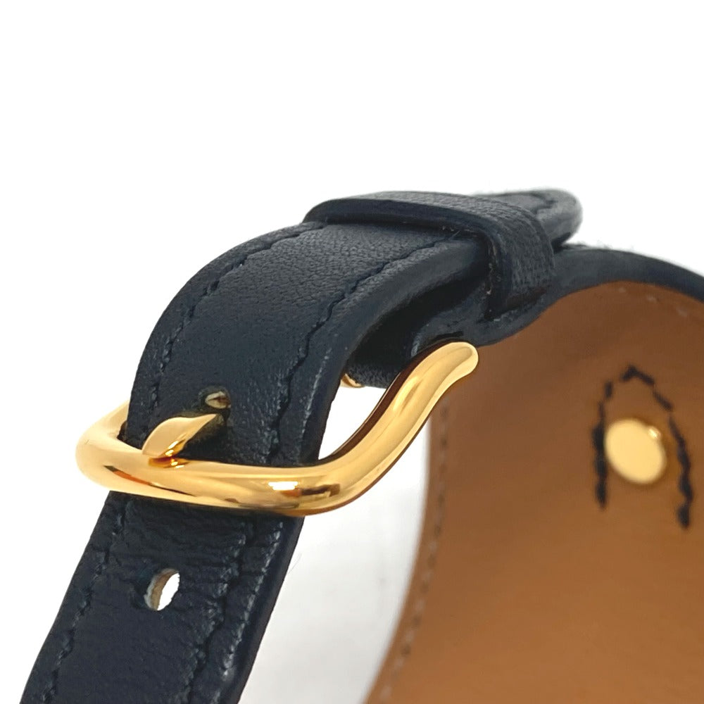 HERMES Horsebit Accessory Bangle Bracelet in Swift Leather, Women's, Black