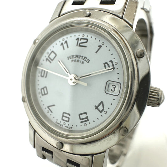 HERMES CL4.210 クリッパー デイト クォーツ 腕時計 SS レディース