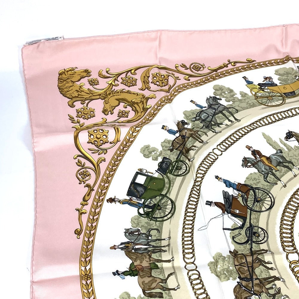 HERMES カレ90 LA PROMENADE DE LONGCHAMPS ロンシャンへの散歩 スカーフ シルク レディース ピンク - brandshop-reference