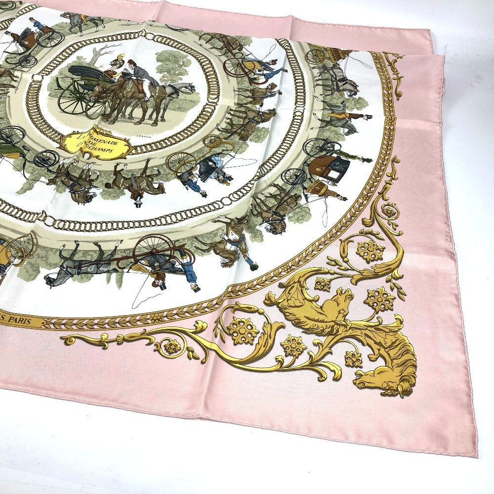 HERMES カレ90 LA PROMENADE DE LONGCHAMPS ロンシャンへの散歩 スカーフ シルク レディース ピンク - brandshop-reference