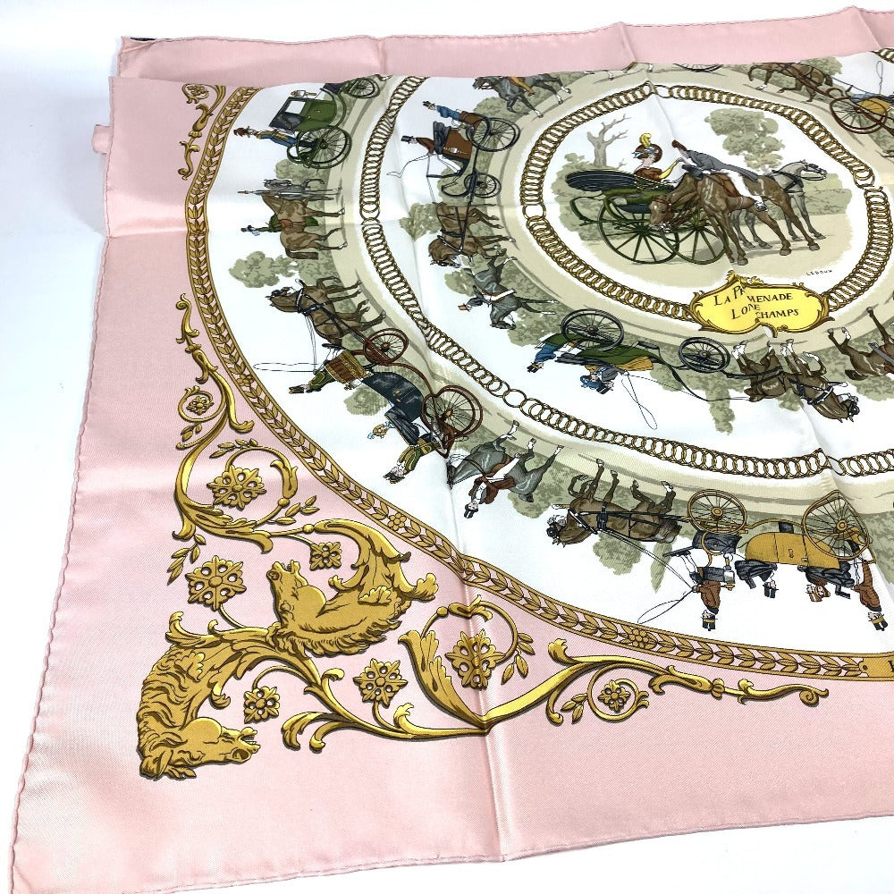 HERMES カレ90 LA PROMENADE DE LONGCHAMPS ロンシャンへの散歩 スカーフ シルク レディース ピンク - brandshop-reference
