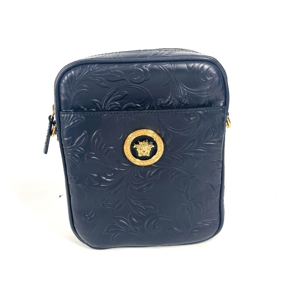 VERSACE メデューサ ロゴ 斜め掛け ポシェット カバン ショルダーバッグ レザー ユニセックス ネイビー - brandshop-reference