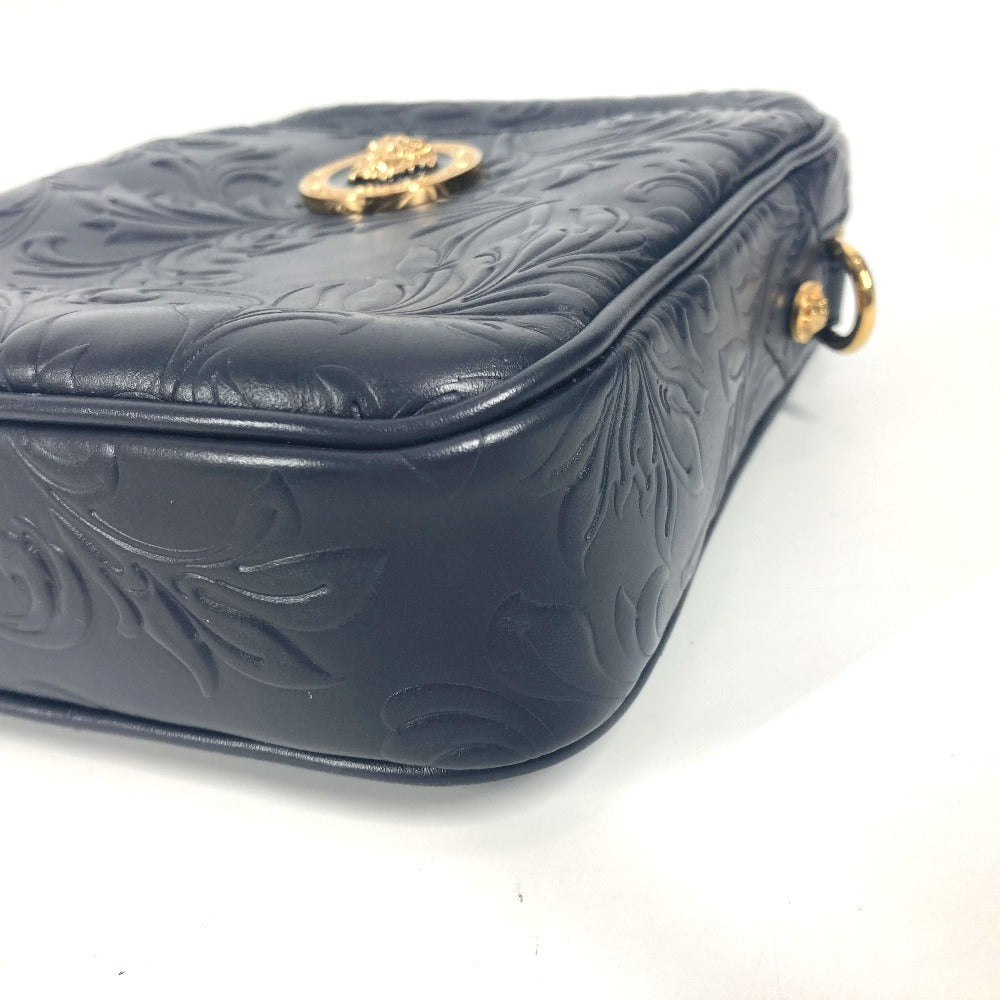 VERSACE メデューサ ロゴ 斜め掛け ポシェット カバン ショルダーバッグ レザー ユニセックス ネイビー - brandshop-reference