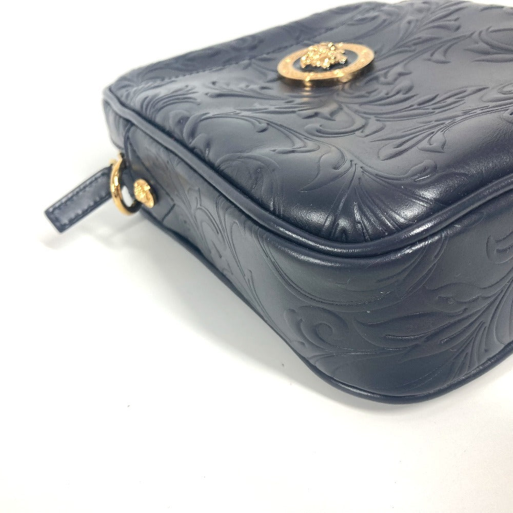 VERSACE メデューサ ロゴ 斜め掛け ポシェット カバン ショルダーバッグ レザー ユニセックス ネイビー - brandshop-reference