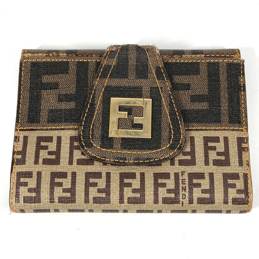 FENDI ズッカ ロゴ ズッキーノ コンパクトウォレット 2つ折り財布 レザー/PVC ユニセックス ブラウン