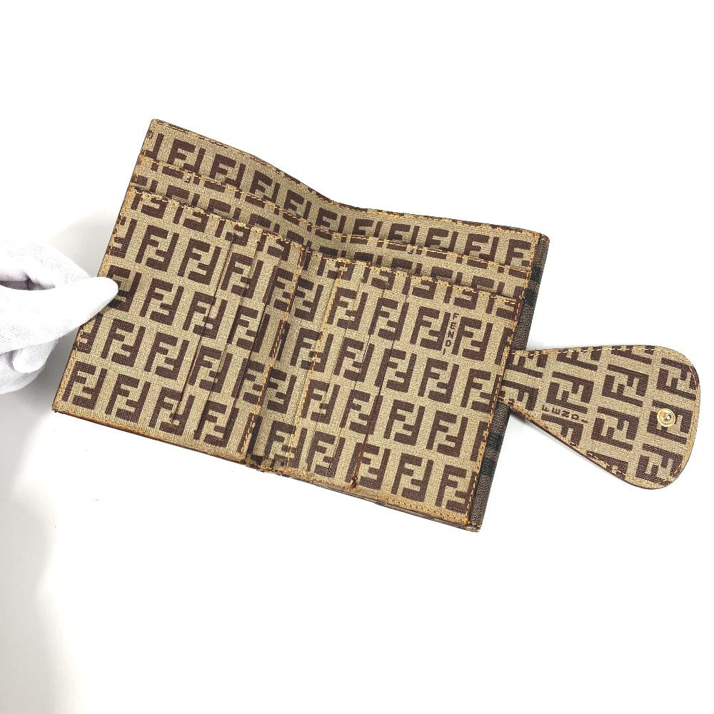 FENDI ズッカ ロゴ ズッキーノ コンパクトウォレット 2つ折り財布 レザー/PVC ユニセックス ブラウン
