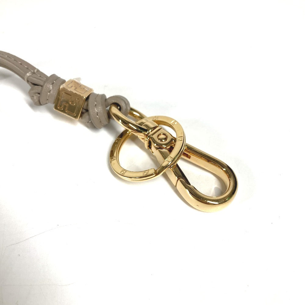 FENDI 7AS255 FFダイヤモンド チャーム バッグチャーム キーホルダー レザー ユニセックス ベージュ