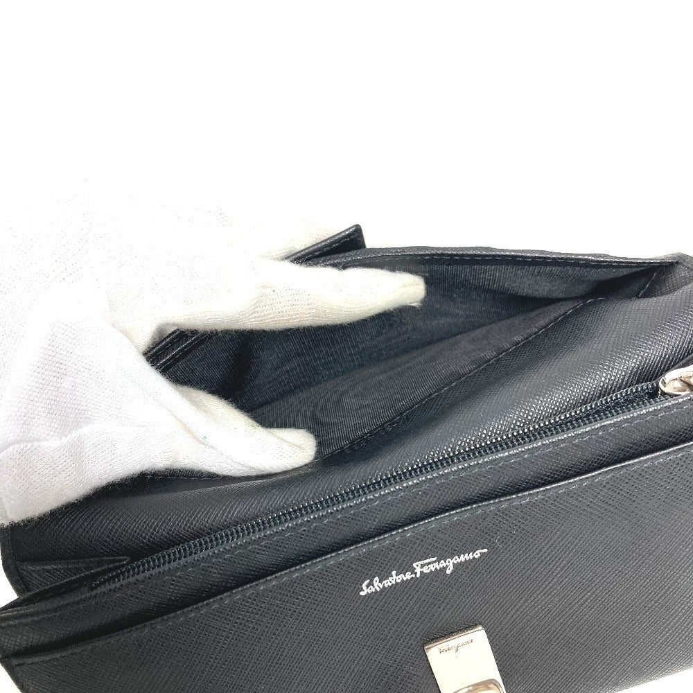 Salvatore Ferragamo ガンチーニ ロゴ ロングウォレット 長財布 レザー ユニセックス ブラック