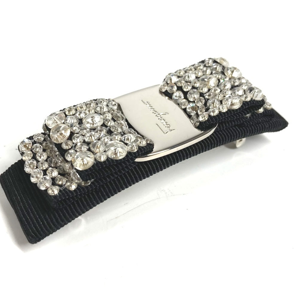 Salvatore Ferragamo Crystal Bijou Vara Ribbon Hair Accessory, Cotton Barrette, Unisex, Black