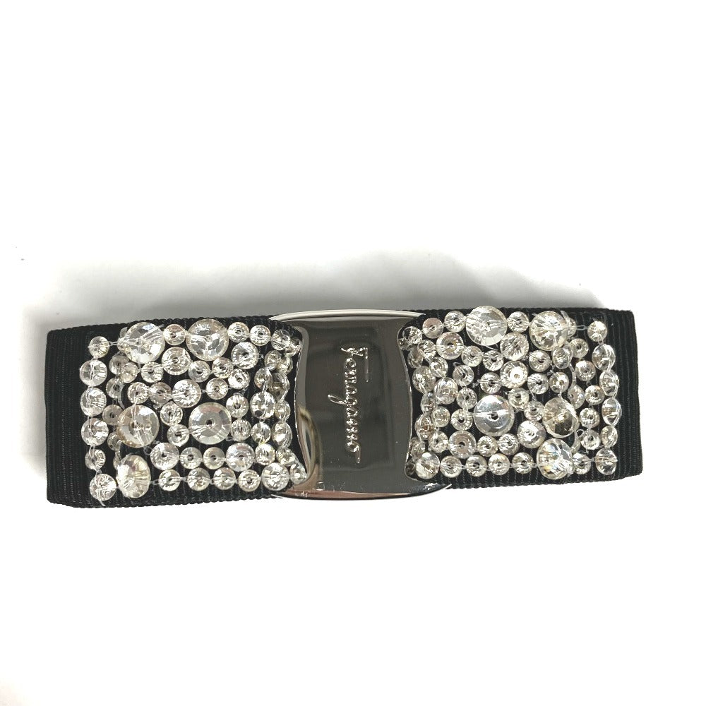 Salvatore Ferragamo Crystal Bijou Vara Ribbon Hair Accessory, Cotton Barrette, Unisex, Black