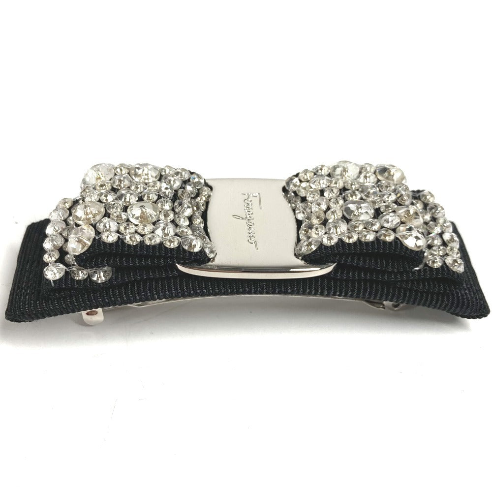 Salvatore Ferragamo Crystal Bijou Vara Ribbon Hair Accessory, Cotton Barrette, Unisex, Black