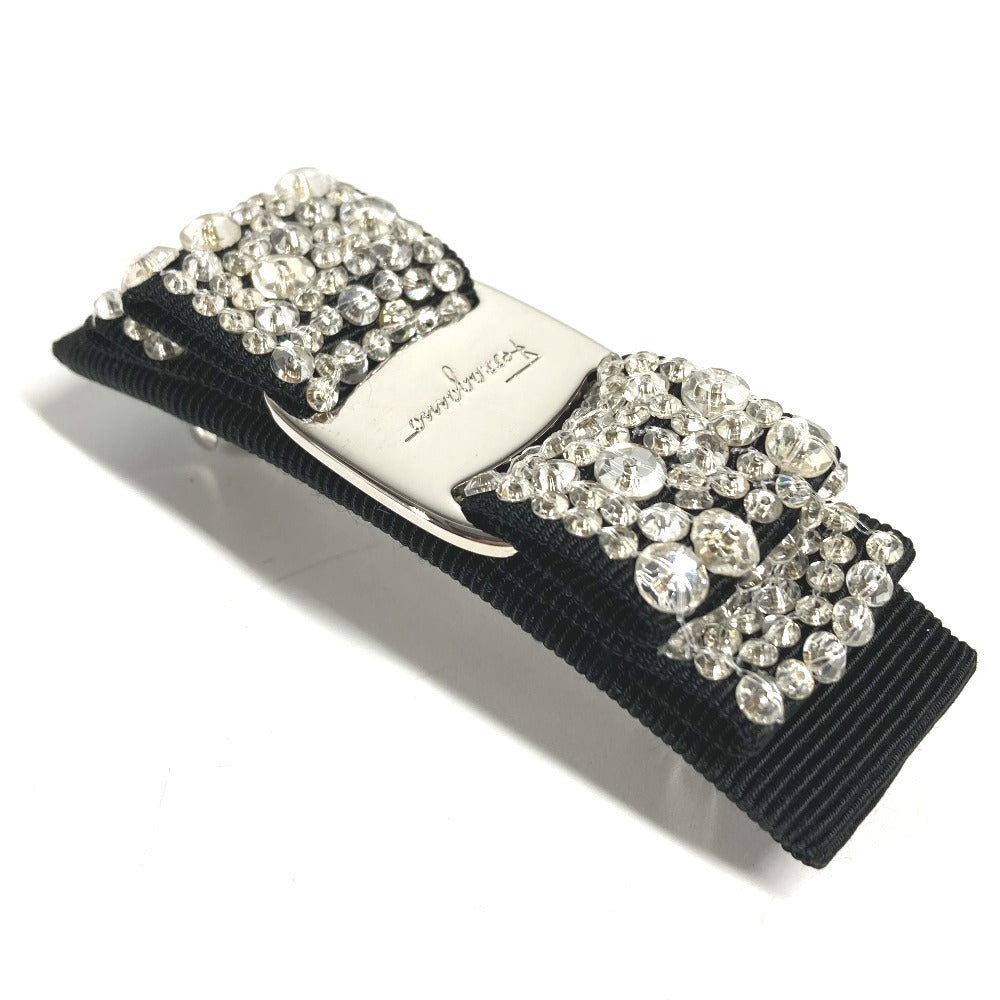 Salvatore Ferragamo Crystal Bijou Vara Ribbon Hair Accessory, Cotton Barrette, Unisex, Black