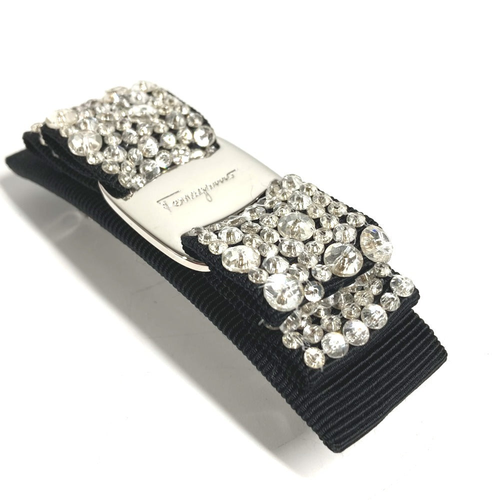 Salvatore Ferragamo Crystal Bijou Vara Ribbon Hair Accessory, Cotton Barrette, Unisex, Black