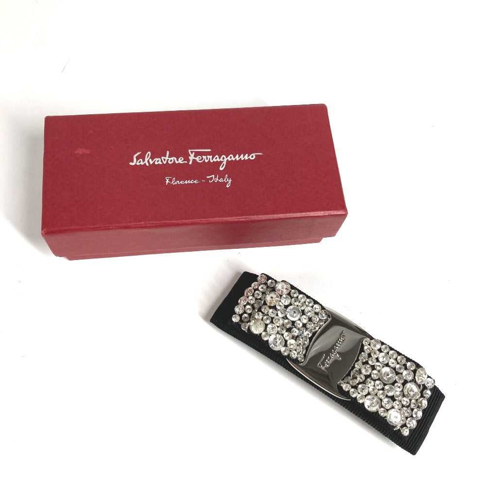 Salvatore Ferragamo Crystal Bijou Vara Ribbon Hair Accessory, Cotton Barrette, Unisex, Black