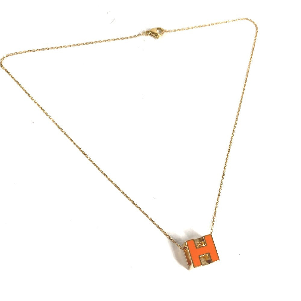 HERMES アクセサリー カージュドアッシュ Hキューブ Hロゴ チェーンネックレス ネックレス メタル ユニセックス オレンジ