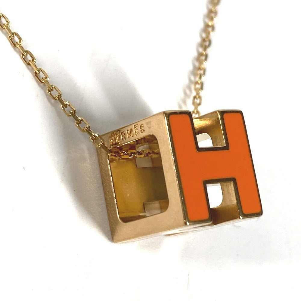 HERMES アクセサリー カージュドアッシュ Hキューブ Hロゴ チェーンネックレス ネックレス メタル ユニセックス オレンジ