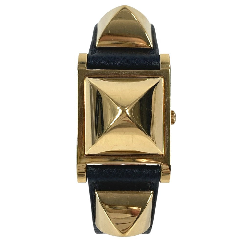 HERMES メドール クオーツ ブレスレットウォッチ ウォッチ 時計 腕時計 レザー ユニセックス ブラック