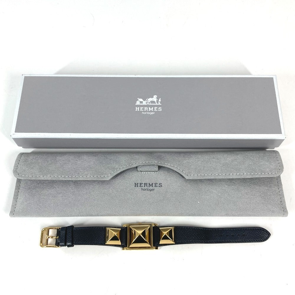 HERMES メドール クオーツ ブレスレットウォッチ ウォッチ 時計 腕時計 レザー ユニセックス ブラック