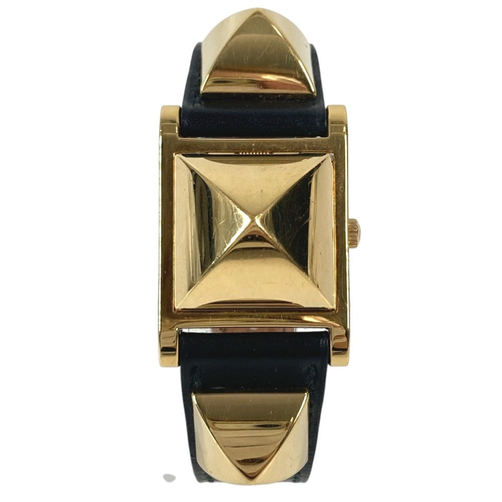 HERMES メドール クオーツ ブレスレットウォッチ ウォッチ 時計 腕時計 レザー ユニセックス ブラック