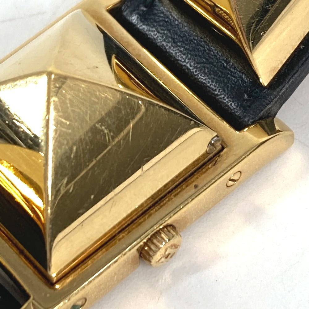 HERMES メドール クオーツ ブレスレットウォッチ ウォッチ 時計 腕時計 レザー ユニセックス ブラック