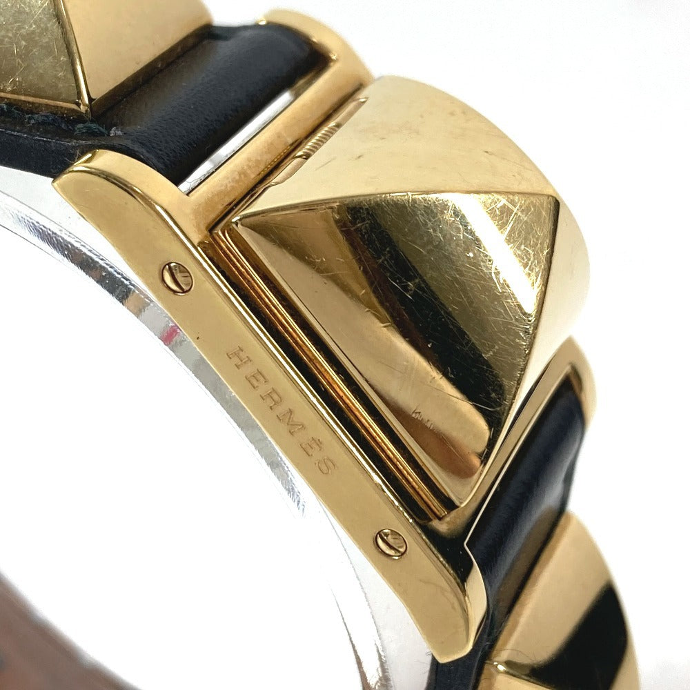 HERMES メドール クオーツ ブレスレットウォッチ ウォッチ 時計 腕時計 レザー ユニセックス ブラック