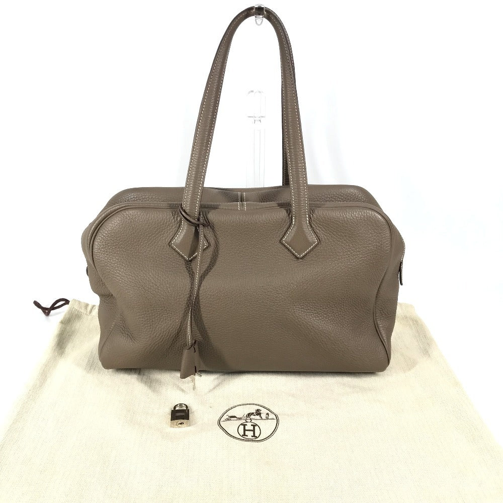 HERMES ヴィクトリア35 肩掛け トートバッグ カバン ボストンバック ショルダーバッグ トリヨンクレマンス ユニセックス エトゥープ グレー