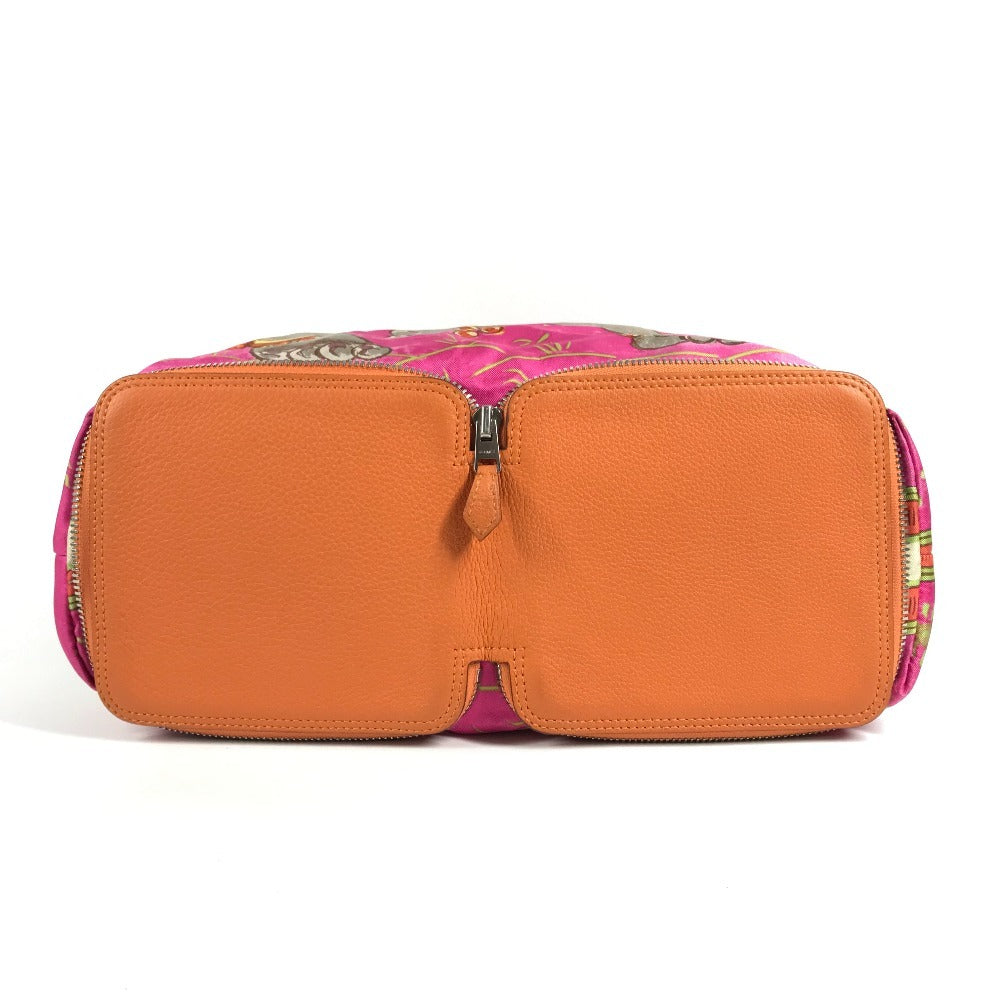 HERMES カバン エコバッグ 折り畳み シルキーポップ エレファント柄 トートバッグ ハンドバッグ ショルダーバッグ レザー ユニセックス オレンジ