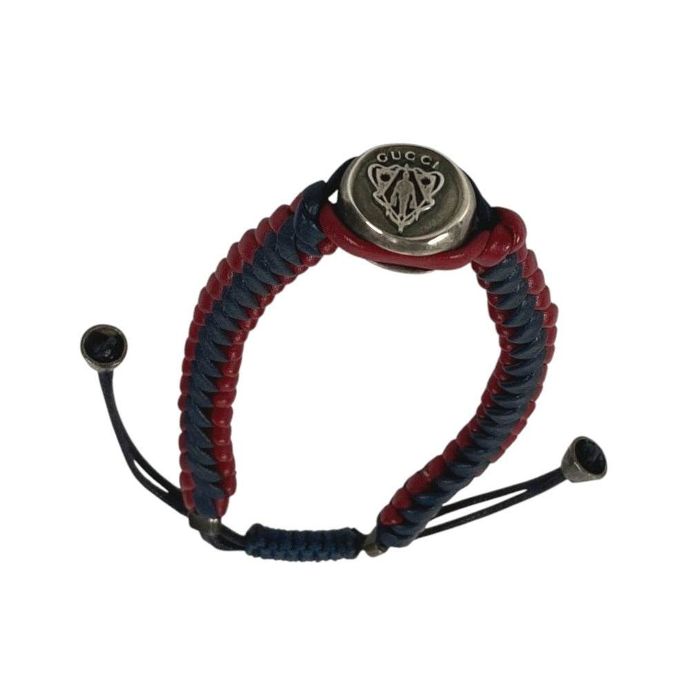GUCCI Leather Bracelet, Logo Crest, Accessories, Jewelry, Braided Leather Bracelet, Unisex, Navy