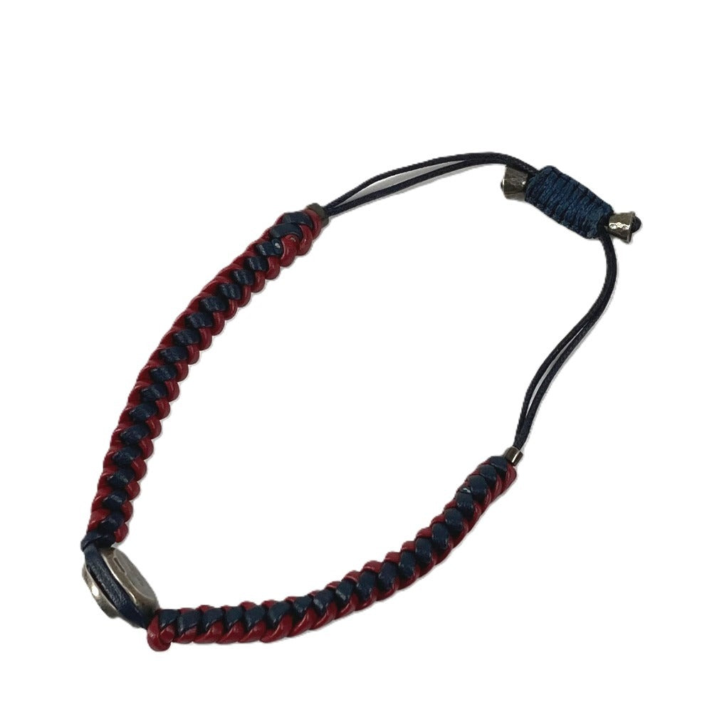 GUCCI Leather Bracelet, Logo Crest, Accessories, Jewelry, Braided Leather Bracelet, Unisex, Navy