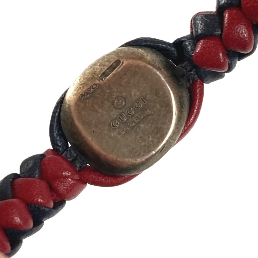 GUCCI Leather Bracelet, Logo Crest, Accessories, Jewelry, Braided Leather Bracelet, Unisex, Navy