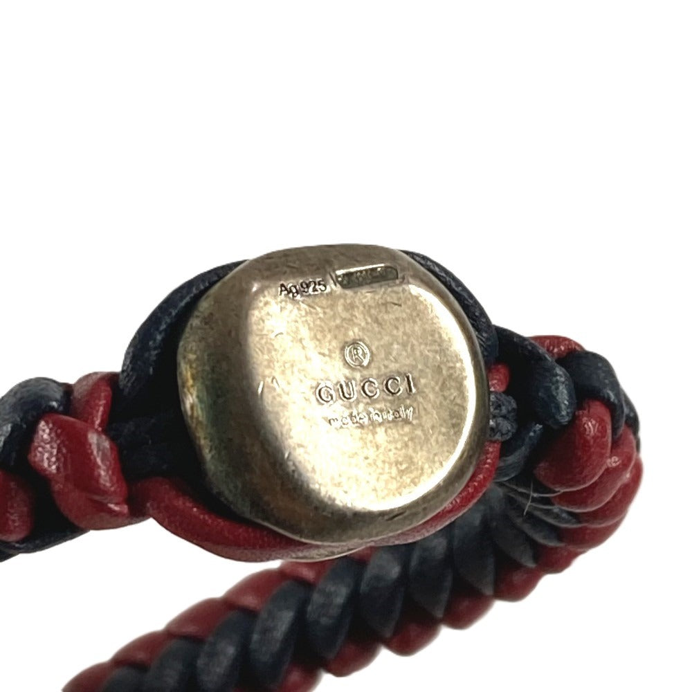 GUCCI Leather Bracelet, Logo Crest, Accessories, Jewelry, Braided Leather Bracelet, Unisex, Navy