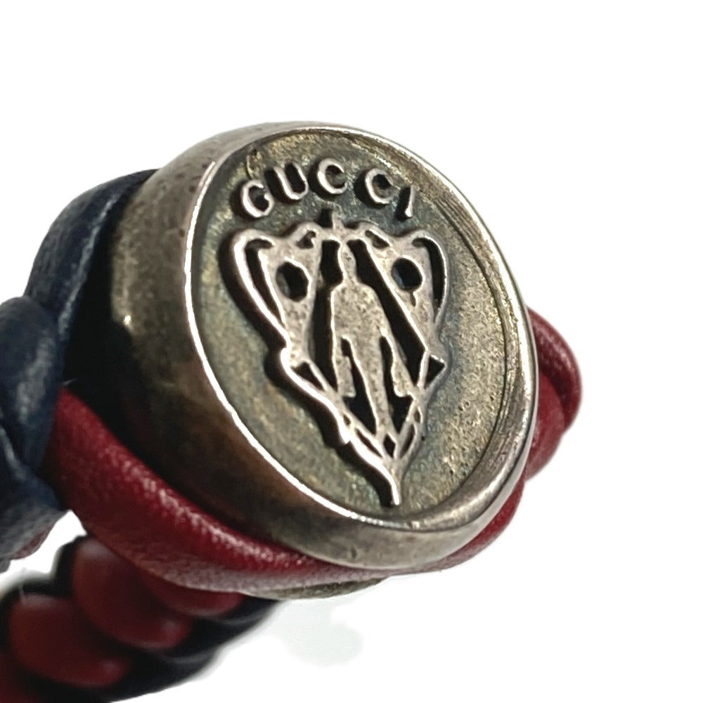 GUCCI Leather Bracelet, Logo Crest, Accessories, Jewelry, Braided Leather Bracelet, Unisex, Navy