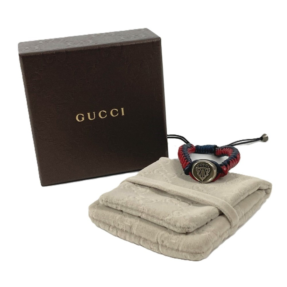 GUCCI Leather Bracelet, Logo Crest, Accessories, Jewelry, Braided Leather Bracelet, Unisex, Navy