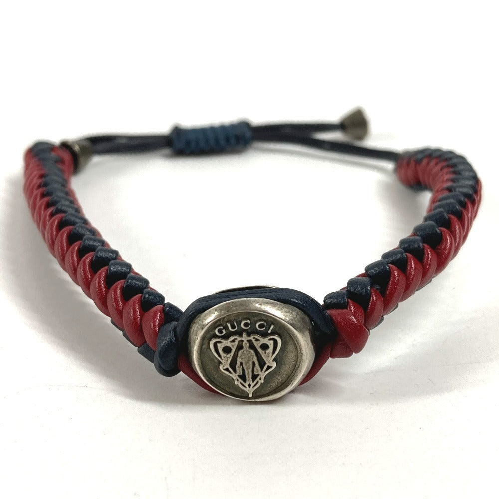 GUCCI Leather Bracelet, Logo Crest, Accessories, Jewelry, Braided Leather Bracelet, Unisex, Navy