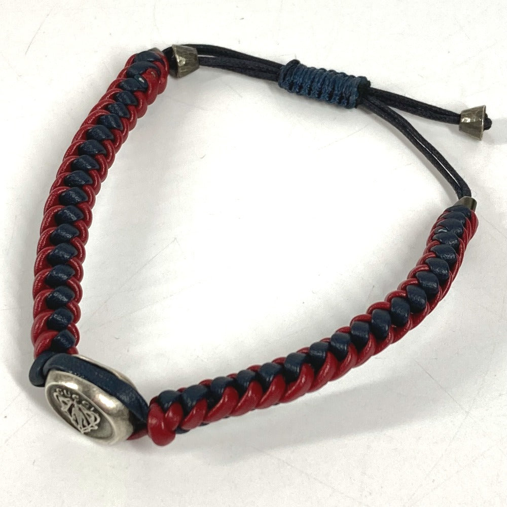 GUCCI Leather Bracelet, Logo Crest, Accessories, Jewelry, Braided Leather Bracelet, Unisex, Navy