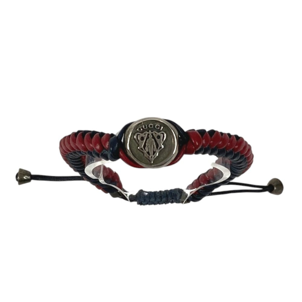 GUCCI Leather Bracelet, Logo Crest, Accessories, Jewelry, Braided Leather Bracelet, Unisex, Navy