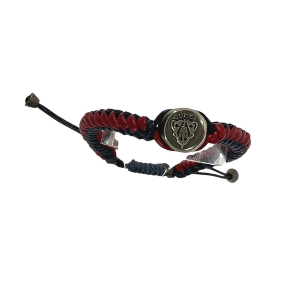 GUCCI Leather Bracelet, Logo Crest, Accessories, Jewelry, Braided Leather Bracelet, Unisex, Navy