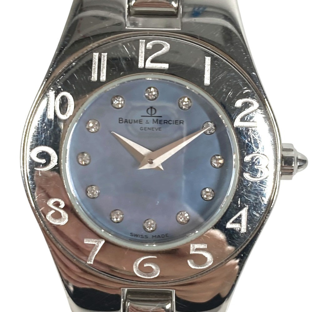 Baume & Mercier 69650 リネア 12Pダイヤ ダイヤモンド ブルーシェル レディースウォッチ 時計 腕時計 SS レディース シルバー