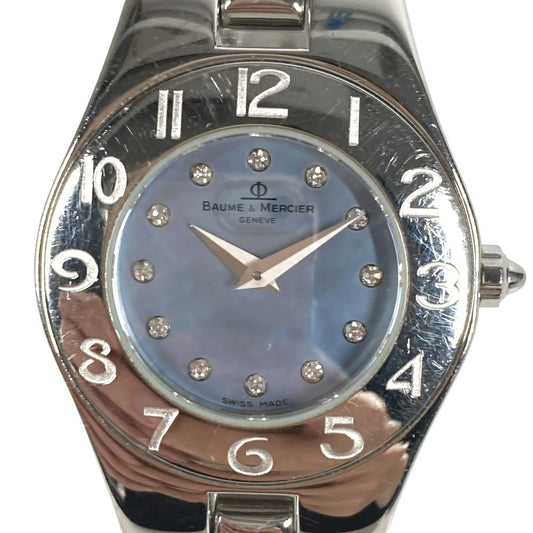 Baume & Mercier 69650 リネア 12Pダイヤ ダイヤモンド ブルーシェル レディースウォッチ 時計 腕時計 SS レディース シルバー