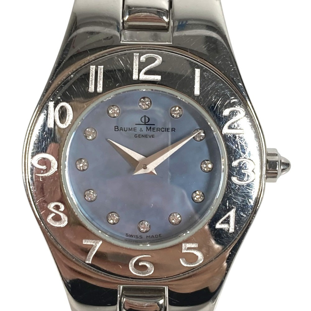 Baume & Mercier 69650 リネア 12Pダイヤ ダイヤモンド ブルーシェル レディースウォッチ 時計 腕時計 SS レディース シルバー