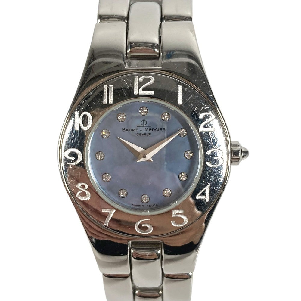 Baume & Mercier 69650 リネア 12Pダイヤ ダイヤモンド ブルーシェル レディースウォッチ 時計 腕時計 SS レディース シルバー