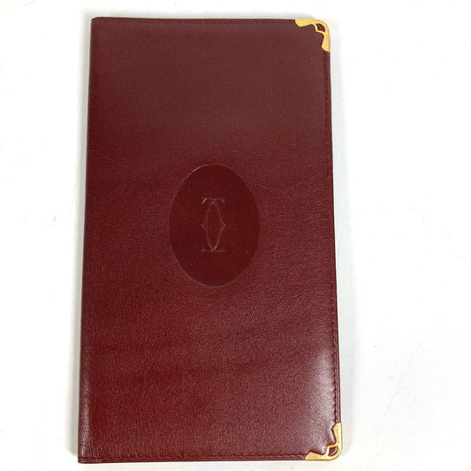 CARTIER Must Line Logo Billfold Long Wallet Long Bill Compartment Leather Unisex Wine Red