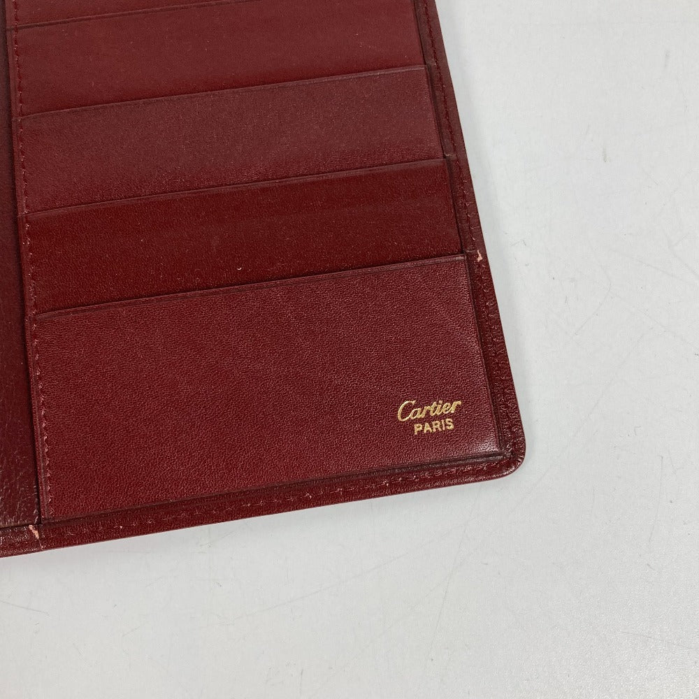 CARTIER Must Line Logo Billfold Long Wallet Long Bill Compartment Leather Unisex Wine Red