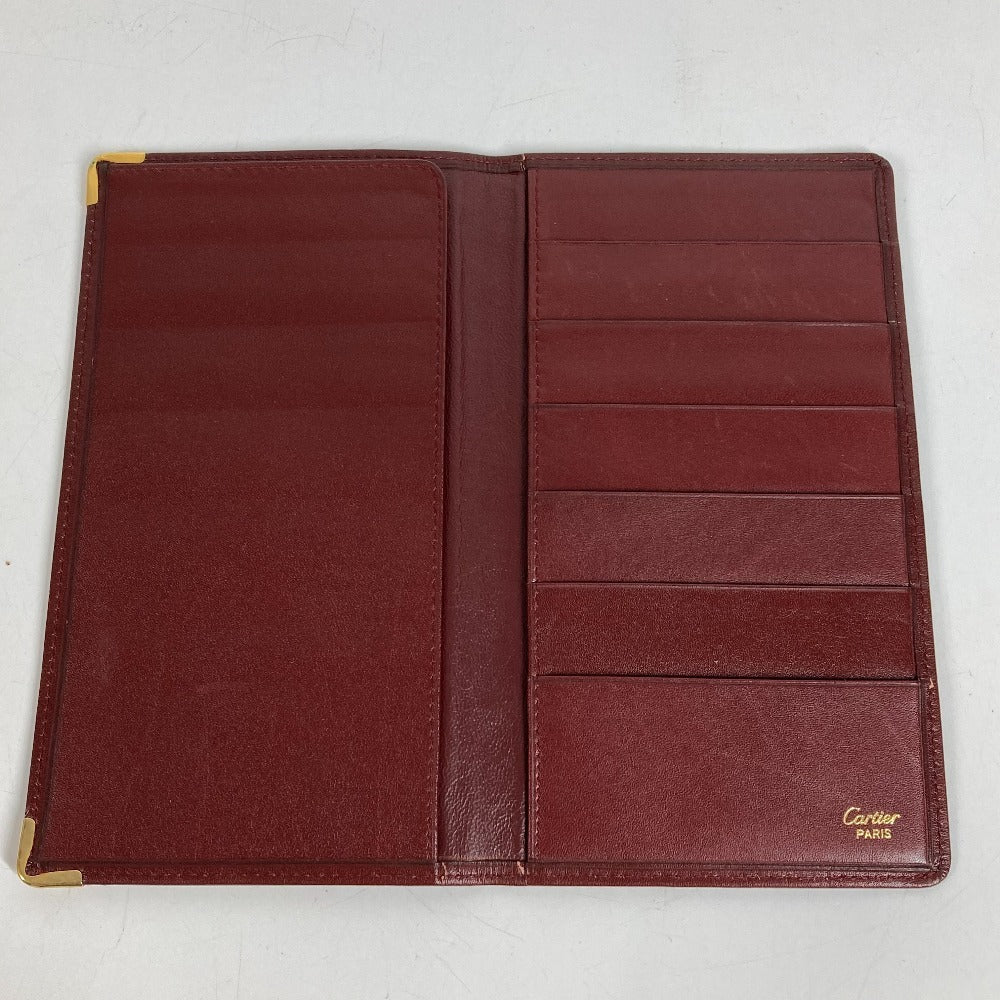 CARTIER Must Line Logo Billfold Long Wallet Long Bill Compartment Leather Unisex Wine Red