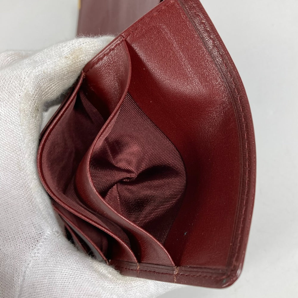 CARTIER Must Line Logo Billfold Long Wallet Long Bill Compartment Leather Unisex Wine Red