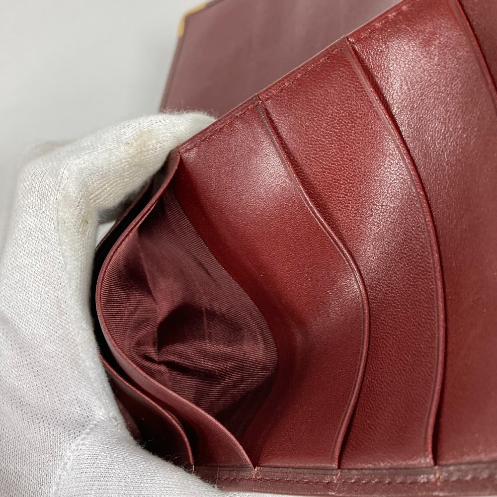 CARTIER Must Line Logo Billfold Long Wallet Long Bill Compartment Leather Unisex Wine Red