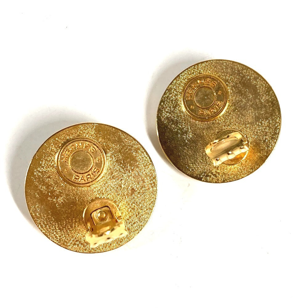 HERMES Vintage All-over Pattern Round Logo Accessory Jewelry Earrings Silk Unisex Green