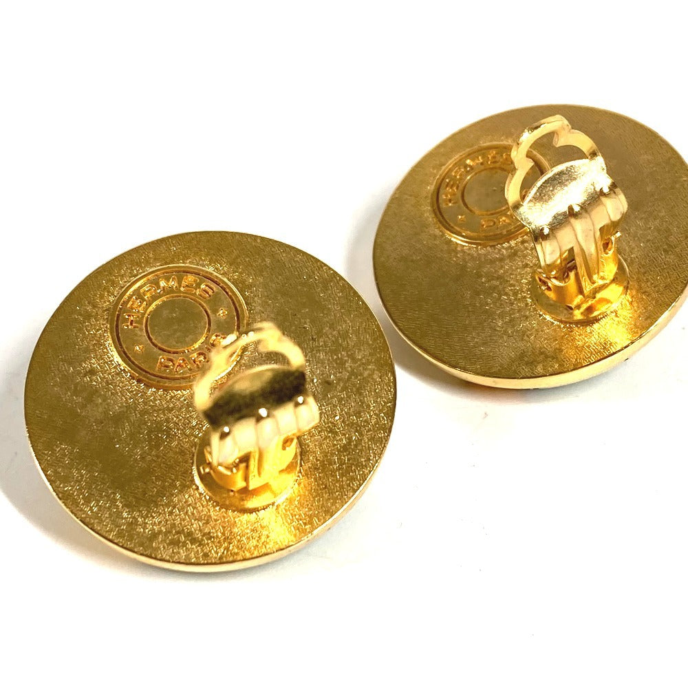 HERMES Vintage All-over Pattern Round Logo Accessory Jewelry Earrings Silk Unisex Green