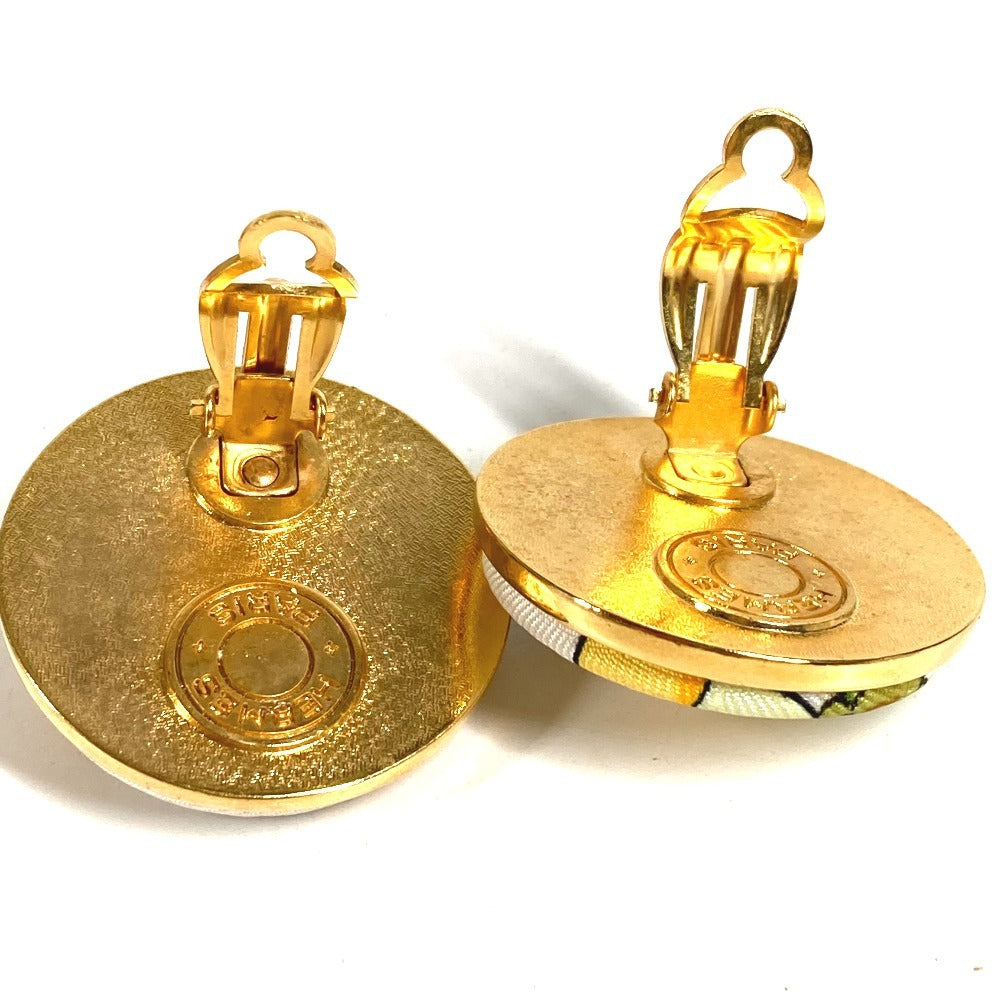 HERMES Vintage All-over Pattern Round Logo Accessory Jewelry Earrings Silk Unisex Green